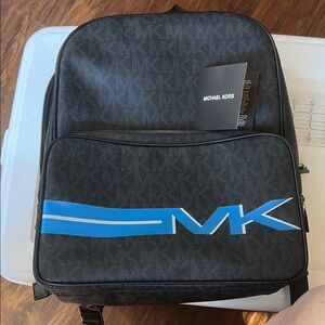 Michael Kors Black Jet Set Backpack with Bold Blue Logo